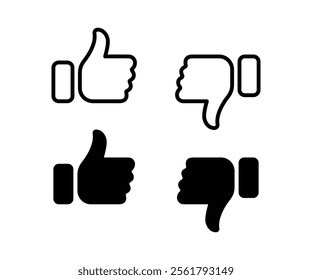 Do and Don't symbols. Yes and no button. Thumbs up and thumbs down icons. Like and dislike icon set.