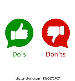 Do and Don't thumbs vector icons.Vector illustration. Flat design for business financial marketing banking advertising web concept cartoon illustration. 