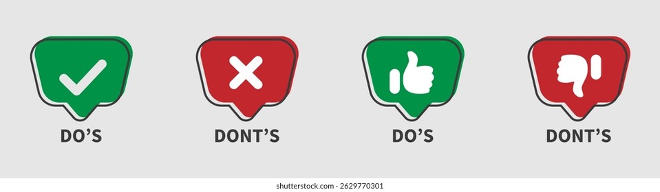 Do and Don't vector icons. Positive and Negative Symbols