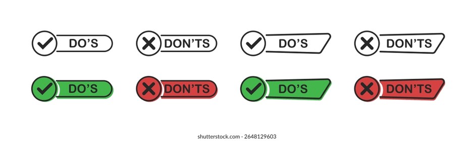 Do and Don'ts icons. Check mark and cross. Modern vector illustration