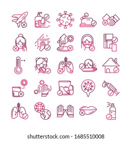 do and donts prevent spread of covid19 icons vector illustration gradient icon