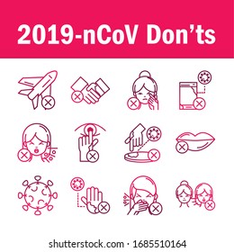 do and donts prevent spread of covid19 icons vector illustration gradient icon