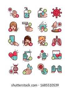 do and donts prevent spread of covid19 icons vector illustration line and file icon