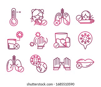 do and donts prevent spread of covid19 icons vector illustration gradient icon