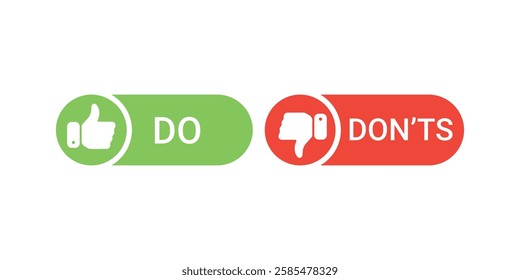 Do, dos, don, dont icons. Wrong cross and right tick, check icons. Yes, good, correct and bad, false marks of etiquette. List of quiz with false and true. Vector EPS10.