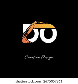 Logotipo de construcción del brazo de excavadora DO - diseño de marca de letra de Industrial en negrita para equipos pesados, marca de contratista e identidad de ingeniería moderna