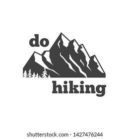 Do hiking. Mountain adventures logo or stamp, pin or emblem, t-shirt print design. Stock vector
