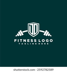 DO initial monogram for fitnes or gym logo with creative shield and barbell design