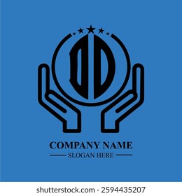 DO initials held within hands, symbolizing trust and protection. The circle represents unity, while stars highlight excellence and ambition.