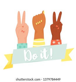 Do it. Motivating Poster with raised fist, victory fingers