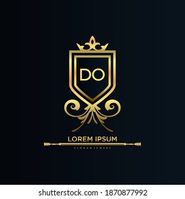 DO Letter Initial with Royal Template.elegant with crown logo vector, Creative Lettering Logo Vector Illustration.