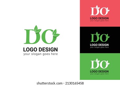 DO letters eco logo with leaf. Vector typeface for nature posters, eco friendly emblem, vegan identity, herbal and botanical cards etc. Ecology DO letters logo with green leaf.