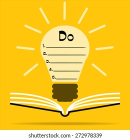 Do in a light bulb on a open book. Yellow background vector. Business concept.