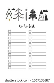 To do list, A4 format, printable page for organiser, notebook. Different trees vector. 