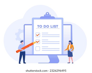 Para hacer agenda de lista, recordatorio, destino, marca de verificación, administración, cronología, planificador de negocios, banner de vector plano para el sitio web de la página de inicio