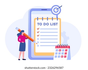 To do list agenda, reminder, target, checkmark, management, timeline, business planner, flat vector banner for landing page website