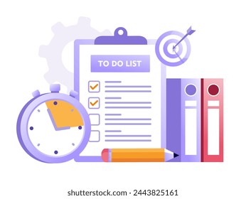 To do list agenda, reminder, target, checkmark, management, timeline, business planner, flat vector banner for landing page website