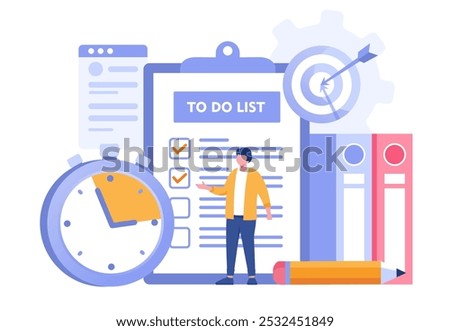 To do list agenda, reminder, target, checkmark, management, timeline, business planner, flat vector banner for landing page website