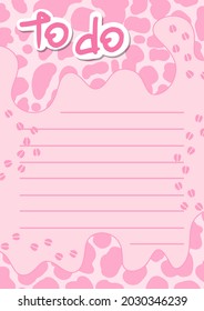 To do list with animal print. Cow, cow wool, ornament. Note paper, stickers templates decorated by cute beauty cosmetic illustrations and trendy lettering. Flat doodle vector.