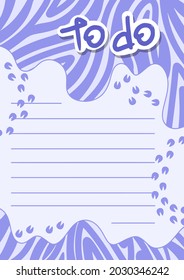 To do list with animal print. Zebra, zebra wool, ornament. Note paper, stickers templates decorated by cute beauty cosmetic illustrations and trendy lettering. Flat doodle vector.