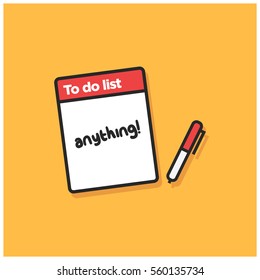 To Do List With Anything Written On It (Line Art Vector Illustration in Flat Style Design)