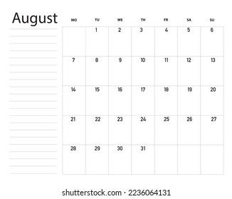 To do list for august 2023, organizer, planner.