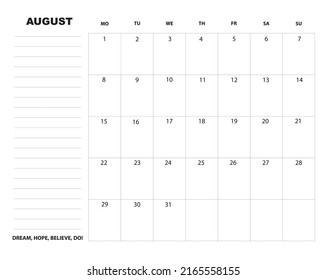 To do list for august, organizer, planner.