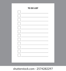 To do list. Blank checklist sheet. Organized task template. Gray background.