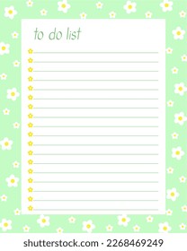 To do list blank lined printable template decorated with spring pattern vector illustration, simple design element