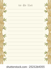 To do list blank lined, lined yellow background with an ornament of bamboo border.  Planner, reminders.