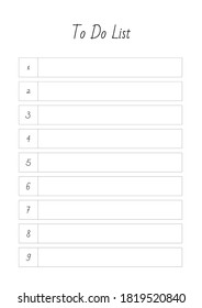 To Do List. Blank printable vertical notebook page. Vector 8 ESP.