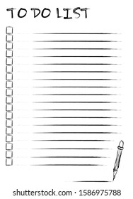 To do list blank template for bullet journal, planner, scrapbooking do it yourself notepad. Decorated with grunge rectangles and lines. Sketch black paint texture. Hand drawn doodle pencil.