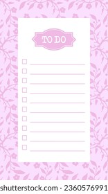 To do list blank template with check box, floral background