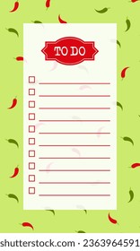 To do list blank template with check box, chili peppers background