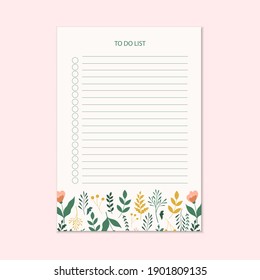 To do list with botanical elements.Template for to do list and other stationery