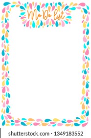 To Do list with bright colored frame. Concept for the diary page.