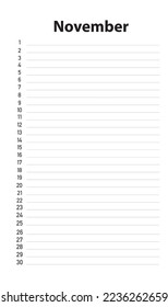 Para hacer la lista, calendario para noviembre.