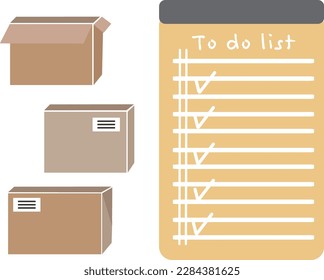 To do list and cardboard box illustration set