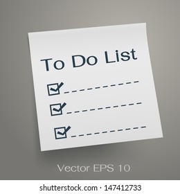 To do list and check box on gray sticker notepaper. Vector illustration.