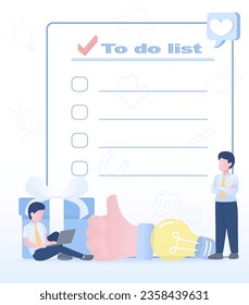 To do list and checklist concept. Template of to do list, checklist, reminder, schedule plan, project,  assignment to achieve business success. Flat vector design illustration.