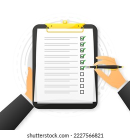 To do list or Checklist on Black Clipboard isolated on background. Planning and organization of work. Vector illustration.