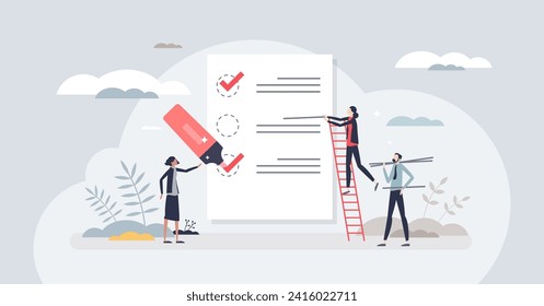 To do list as checklist with work agenda and tasks tiny person concept. Schedule report with successfully done and complete jobs vector illustration. Check note for easy and effective time management