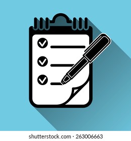 To Do List with Checkmarks Clipboard Pen Icon, Long Shadow, Vector Illustration
