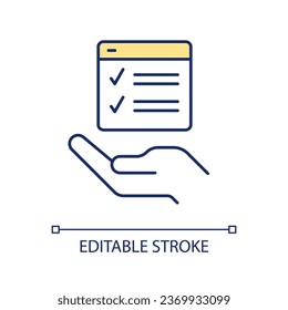 To do list with checkmarks RGB color icon. Completed tasks. Accomplished deals. Personal schedule. Isolated vector illustration. Simple filled line drawing. Editable stroke. Arial font used