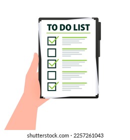 Para hacer el portapapeles de la lista. Marcar. Planificación o planificación del trabajo. Ilustración vectorial.