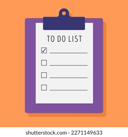 Para hacer la lista recortada en un portapapeles. Lista de asignación de ilustraciones vectoriales.