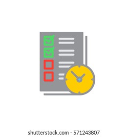 To do list with clock icon vector, filled flat sign, solid colorful pictogram isolated on white. Time management symbol, logo illustration