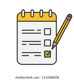 To do list color icon. Notepad with pencil. Taking notes. Checklist. Isolated vector illustration