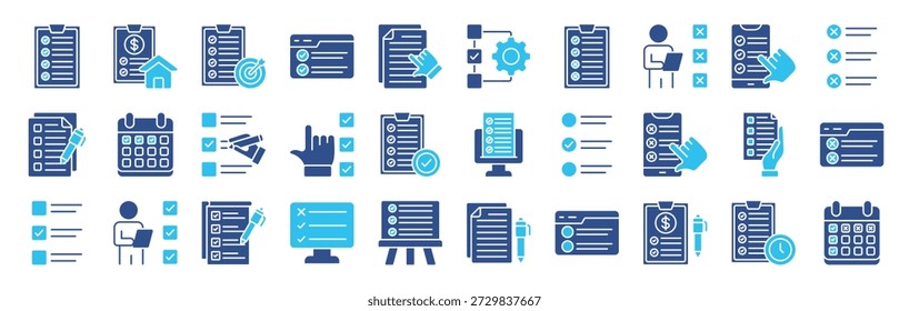 Para hacer lista estilo de color editable conjunto de iconos colección . Contiene íconos relacionados con la lista de verificación, el Plan, la tarea, la lista de tareas y más. Trazo editable. Ilustración vectorial eps 10