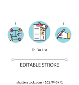 To do list concept icon. Making checklist idea thin line illustration. Time management tool. Daily planning. Task prioritizing and scheduling. Vector isolated outline RGB color drawing Editable stroke